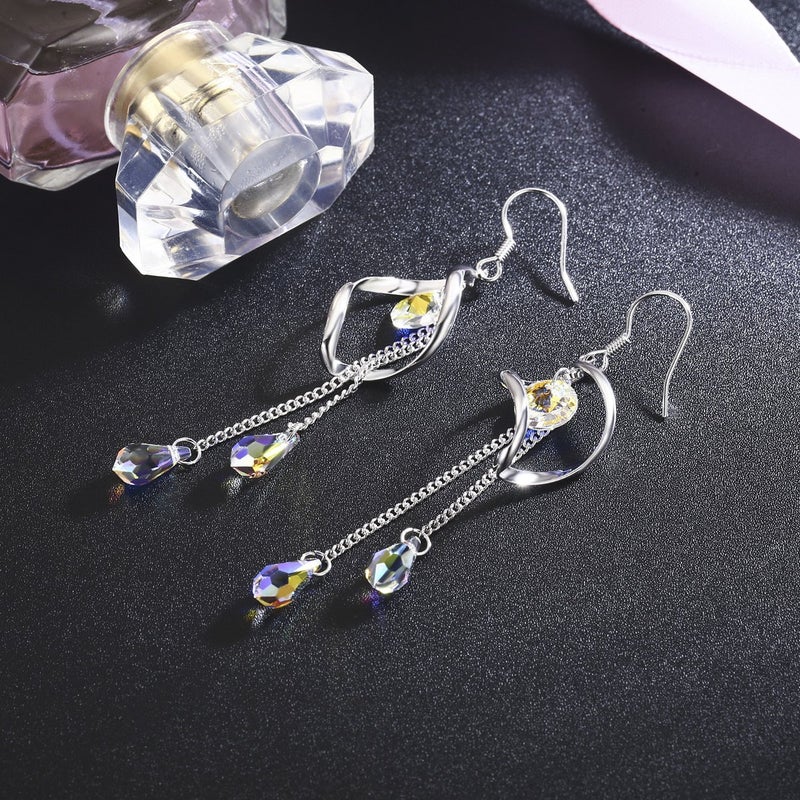 SBLING Platinum-Plated Color Change Multi-Teardrop Earrings Made with Aurora Borealis Austrian Crystals (5.0 cttw) - Image 3